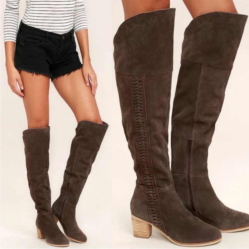 Coconuts by Matisse Anthropologie Muse Choco Brown Suede Over Knee Boots Sz 10
